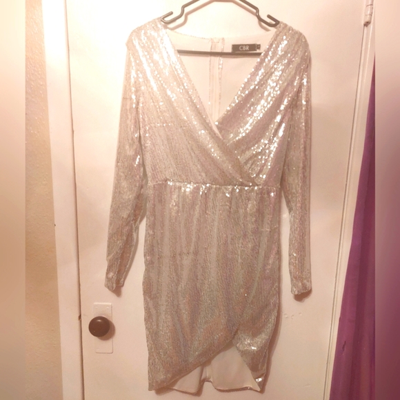 Worn Once CBR Large Silver Sequined Minidress - Picture 1 of 2